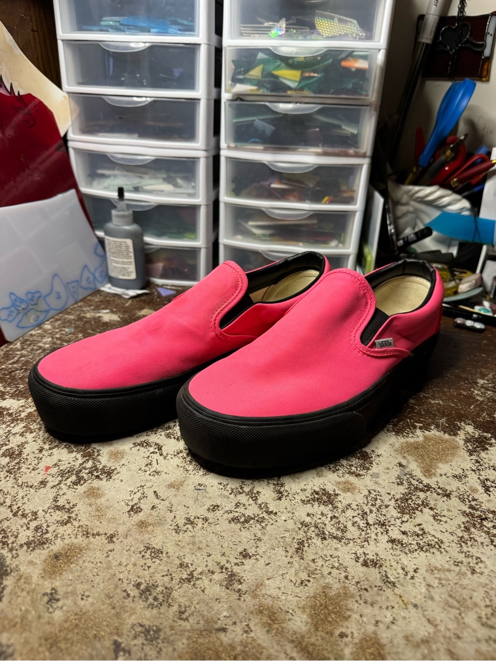 Vans Slip-On Platform Sneakers in Bright Pink with Black Sole